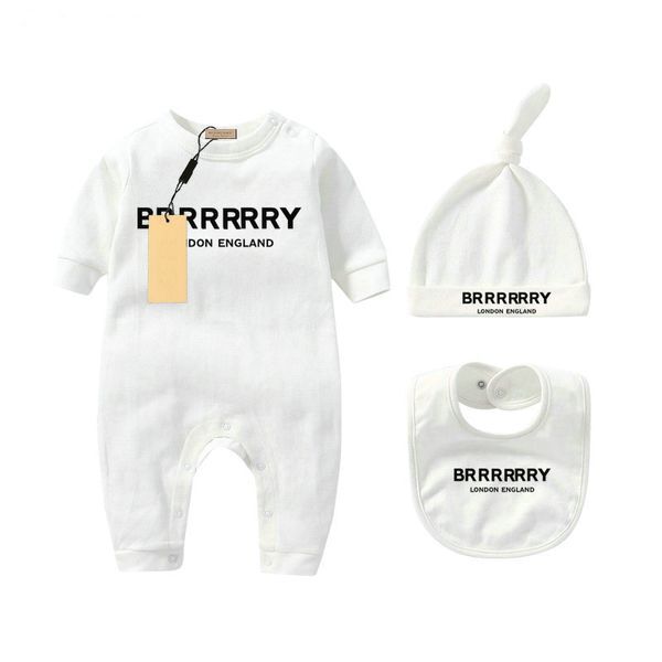 Infant born Baby Girl Designer Brand Letter Costume Overalls Clothes Jumpsuit Kids Bodysuit for Babies Outfit Romper Outfi bib hat 3-piece set