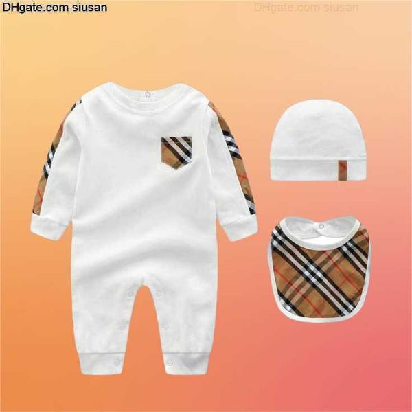 quality 100%cotton top baby Rompers boy girl 1-2 years old newborn luxury Newborn Long sleeve short sleeves kids jumpsuit hat Bibs 3 piece set white blue