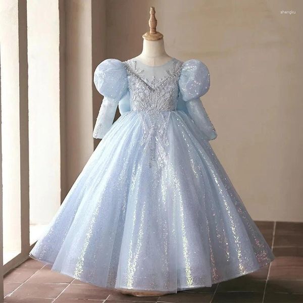 Girl Dresses 2024 Sequin Elegant Wedding Kids Formal Occasion Dress For Little Girls Luxury Long Evening Gowns Children Pageant Party