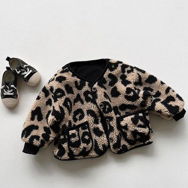 Jackets Winter Baby Long Sleeve Plush Coat Boys Girls Plus Velvet Thicken Warm Clothes Kids Toddler Leopard Print Cardigan Jacket