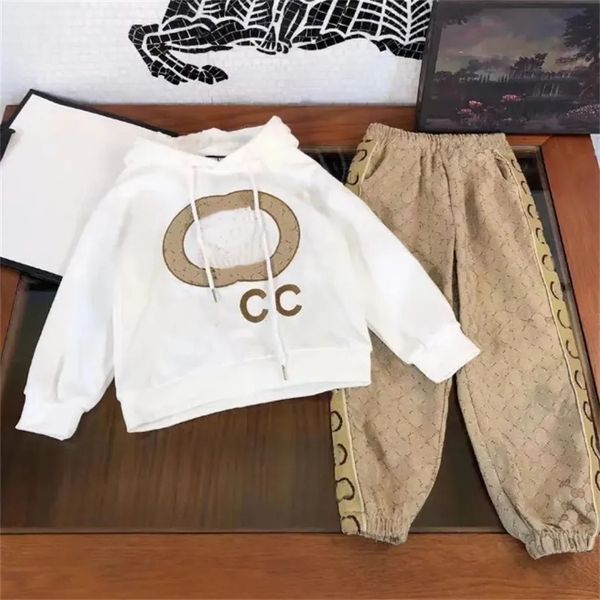 Autumn Winter Plush Thick Hooded Sweater Pant Set With Lettering Printing For Boys Girls Two Piece Sets Kids Children Outdoor Sport Clothes CYG23122205-5