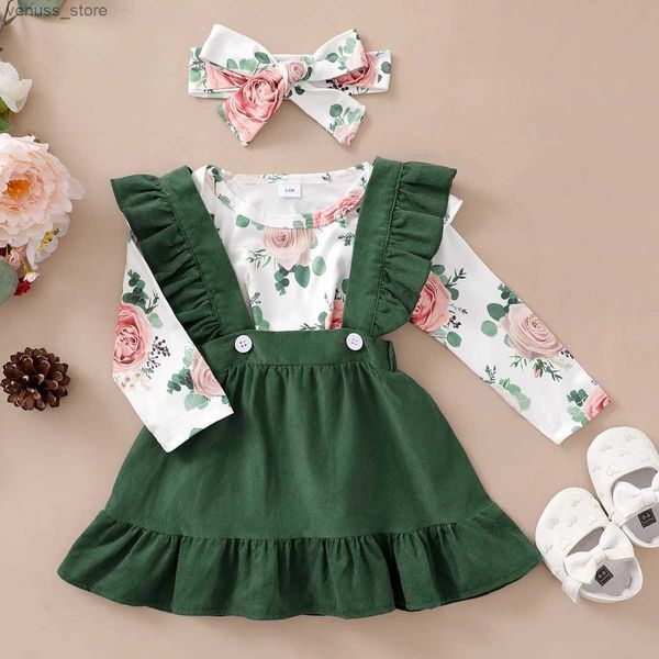 Clothing Sets 0-12 Months Newborn Baby Girl Clothes Set Flowers Print Long Sleeve Romper Top Suspender Skirt Spring Autumn Lovely Outfit