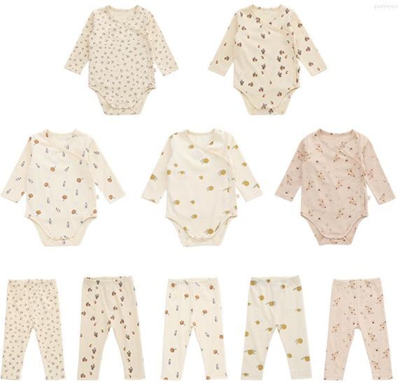 Clothing Sets 0-24M Born Baby Boy Clothes Autumn Winter Long Sleeve Bodysuit Romper Top And Pant Suit Print Girls 2Pcs Set