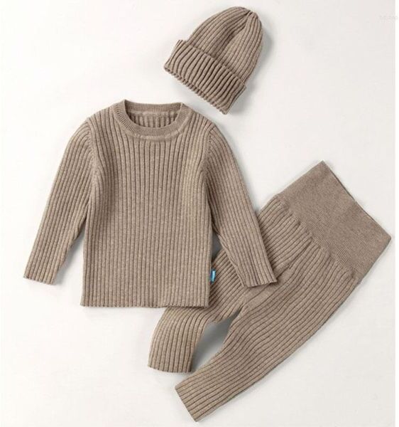 Clothing Sets Korean Style 0-3Yrs Toddler Baby Boys Girls Clothes Suit Solid Color Sweater Pants Hat Spring Autumn Kids Knitting Set