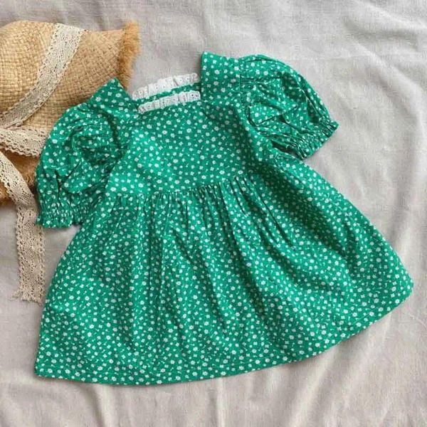 Girl Dresses Summer Girls Lantern Sleeve Square Collar Lace Floral Skirt Toddler Costume Baby Clothes Kids Dress For 1-6Y