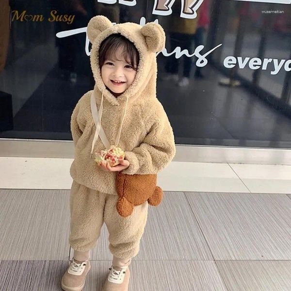 Clothing Sets Baby Girl Boy Fleece Eear Hooded Clothes Set Hoodie Pant 2PCS Spring Autumn Winter Infant Toddler Homesuit 1-7Y