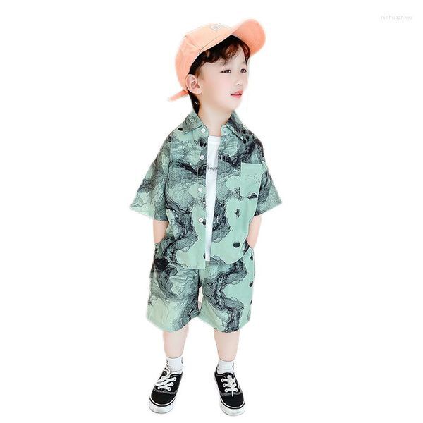 Clothing Sets Baby Boy Clothes Set Summer 2023 Casual Vintage Print Short Sleeve Top Shorts 2PCS For Kids Infant Suit 2-11Y