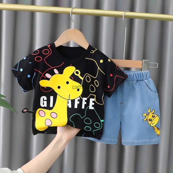 Summer baby boy clothes outer wear sets T-shirt + denim shorts suit for newborn baby boy clothing 1 year baby birthday sets L230625