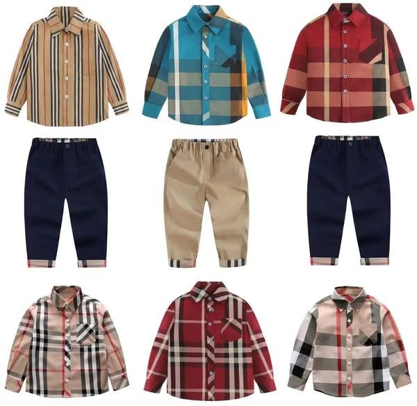 Kids brown boy clothe set kids shirts and trousers baby girls autumn warm clothing sets wholesale 3t-8t 2023