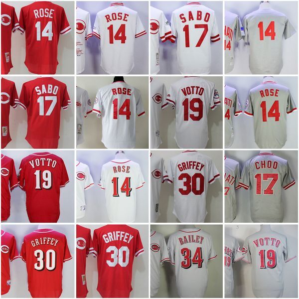 Vintage Baseball Jersey 14 Pete Rose 17 Chris Sabo 19 Joey Votto 30 Ken Griffey Jr. 34 Homer Bailey 1969 1976