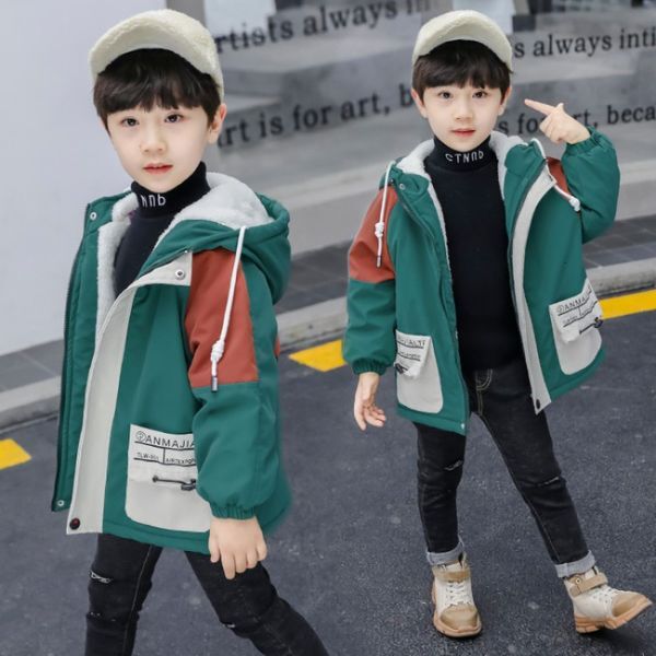 Jackets Winter Boys Girls Clothes Plush Coats Fashion Hooded Tops Parka Thick Warm Cotton Jacket Patchwork Snowsuit for Teens 412 Y 221125