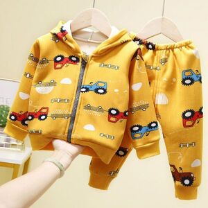 Boy&#039;s Brushed Hoody Set Spring and Autumn 2 Baby Cardigan Outer Set 1-3-4 Years Old Children&#039;s Western Sports Two-Piece1