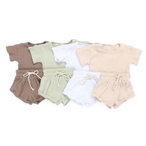 80pcs 1098dollars Toddler Girls Boutique Outfits Baby Solid Ribbed Clothing Set Kids Summer Short Sleeve Shirt Bloomers Sets