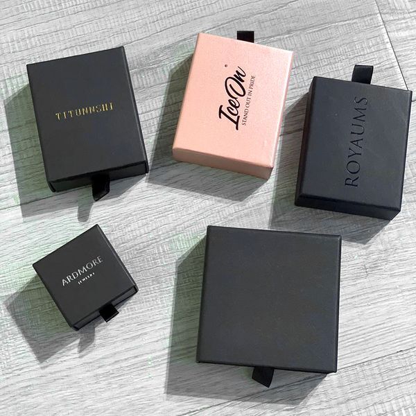 Custom LOGO design Box Necklace Bracelet Earrings Jewelry Packaging Display pink 10pcs Pull Out Wholesale Lots Bulk packaging T200808