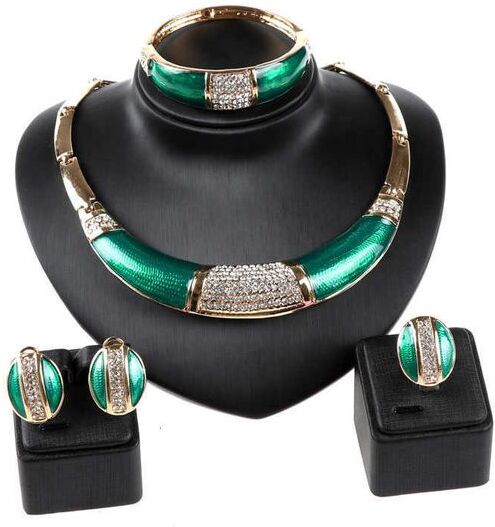 Full Rhinestone Green african beads set wedding Party dress accessories fashion costume Necklace jewelry sets