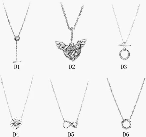 Fine jewelry Authentic 925 Sterling Silver Necklace Fit Pandora Pendant Angel Wings Daisy Necklace Temperament DIY Love Engagement DIY Wedding Necklaces