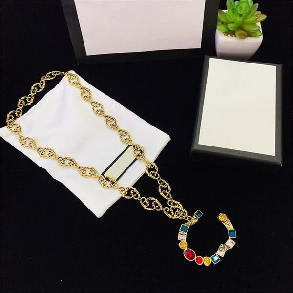 Colorful Crystal Letter Big Pendant Necklaces With Box Retro Simple Luxury Jewelry Party Wedding Outdoor Necklace