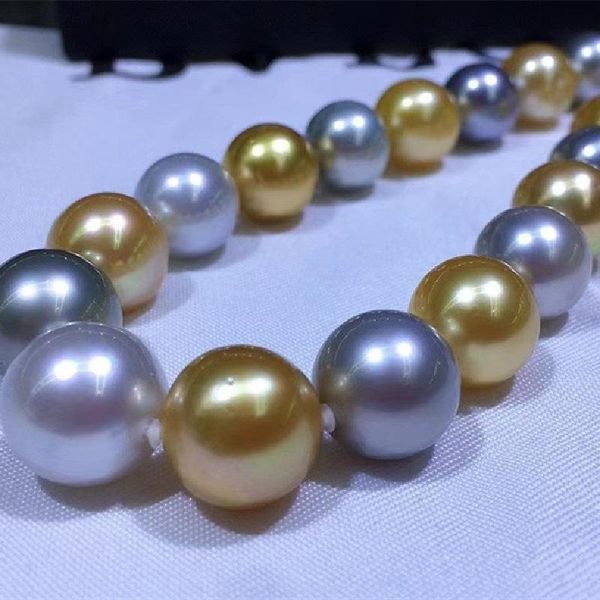 Chains Huge Charming 18&quot;10-13mm Natural South Sea Genuine Golden Gray Round Pearl Necklace Women Jewelry ChainChains ChainsChains