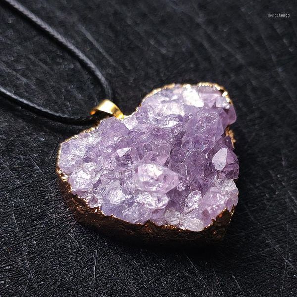 Chains 20-35mm Natural Purple Crystal Cluster Rough Stone Pendant Necklace Heart Shape Jewelry Necklaces For Lovers Girls Gift