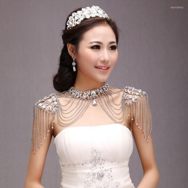 Fashion Bride Jewelry Vintage Wedding Accessories Gold Silver-Plate Bridal Shoulder Chain Big Necklace Crystal Strap Chains Morr22