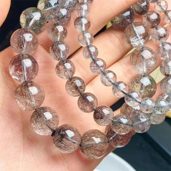 Link Bracelets Natural Black Rutilated Quartz Bracelet Crystal Women Men Clear Round Beads Wealthy Stone From Brazil 7/9/13MM