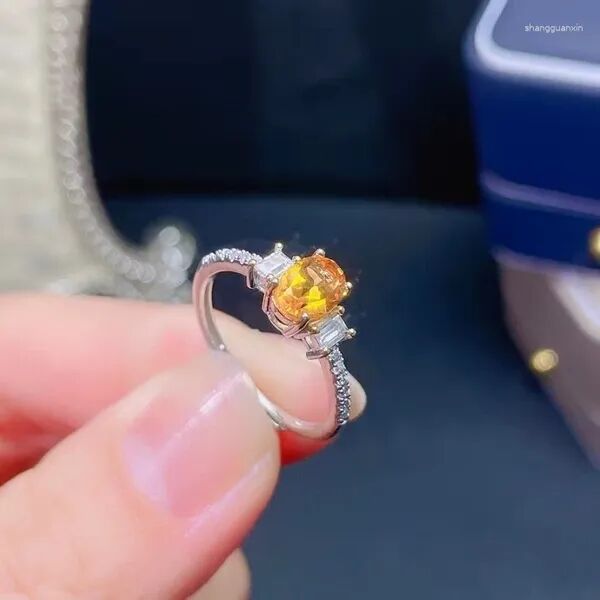 Cluster Rings Fashion Silver Crystal Ring For Engagement 5mm 7mm Natural Citrine Sterling Gemstone