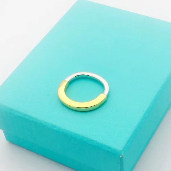 T home jewelry designer titanium steel lock shape smooth diamond ring men&#039;s and women&#039;s anniversary gift Festival gift box