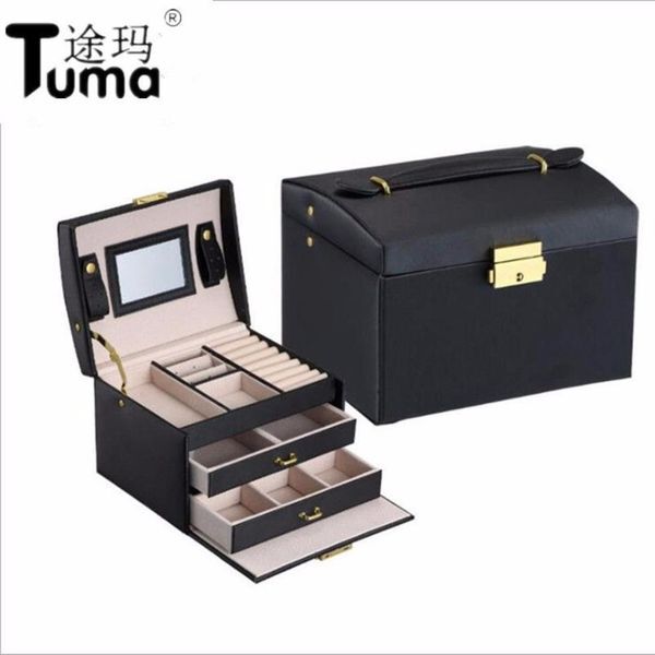 Three Layers 2019 Classical High Quality Leather Jewelry Box Jewelry Exquisite Makeup Case Jewelry Organizer Fashion Gift Box T190230c