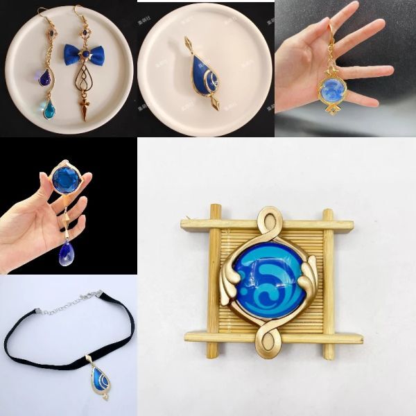 Brooches Game Genshin Impact Focalors Ousia Pneuma Vision Eye of God Brooch Metal Cos Necklace Earring Keychain For Cosplay Props Jewelry