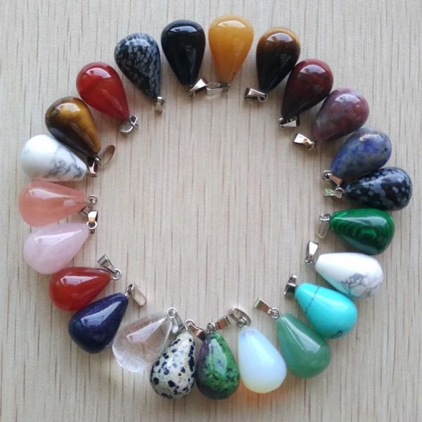 Necklace Free Shipping 50pcs/lot Wholesale Assorted Mixed Natural Stone Water Drop Pendants Charms Fit Necklaces Jewelry Making