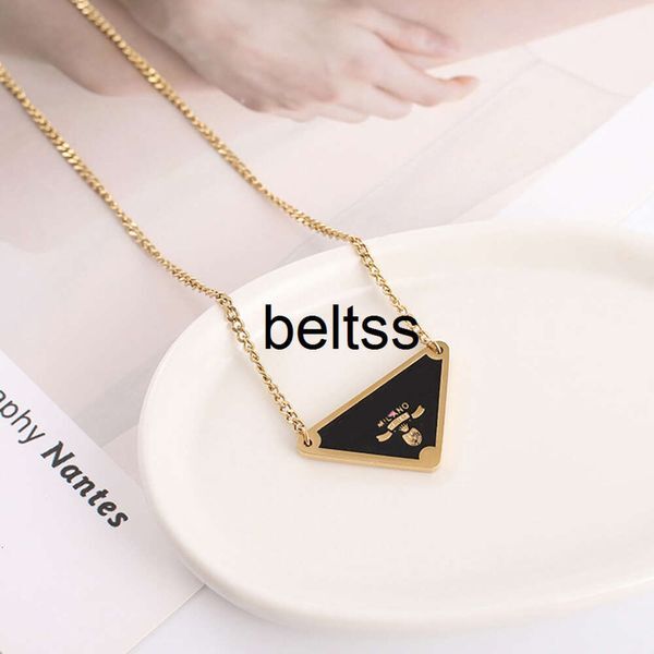 gold silver Triangle pendants necklace female stainless steel couple gold chain pendant jewelry gift