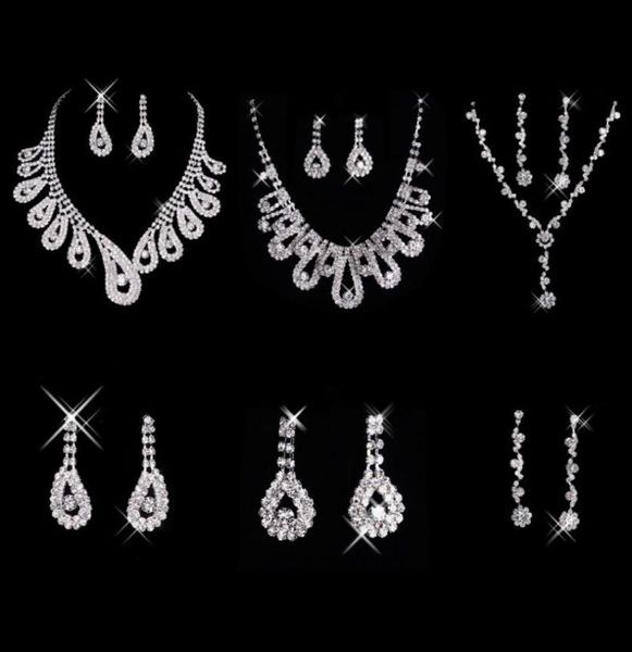 2021 Rhinestone Necklace Wedding Jewelry Sets Bridal Accessories Earrings Ship Cheap for Bride Party Evening Prom Dress3699620