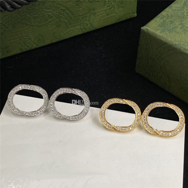 Stylish Letters Crystal Charm Earrings Interlocking Letter Studs Women Golden Silver Danglers Rhinestone Designer Eardrops With Bo298d