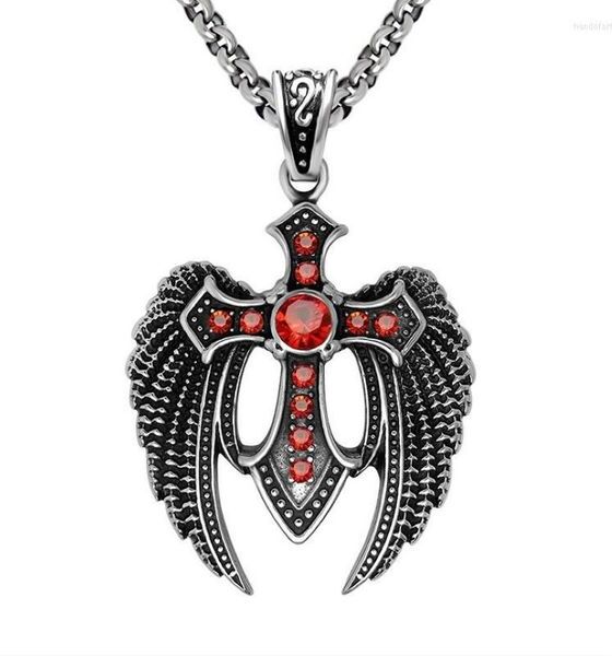 Pendant Necklaces MIQIAO Stainless Steel Titanium Red Zircon Gothic Eagle Vintage Collar Chains Necklace For Men Women Jewelry Gif208e