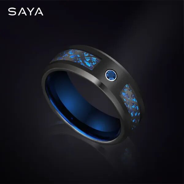 Rings Men&#039;s Ring Inlay Blue Red Zircon and Dragon Shape Carbon Fiber,Luxury Tungsten Jewelry,Large Size Rings,Customized,Free Shipping