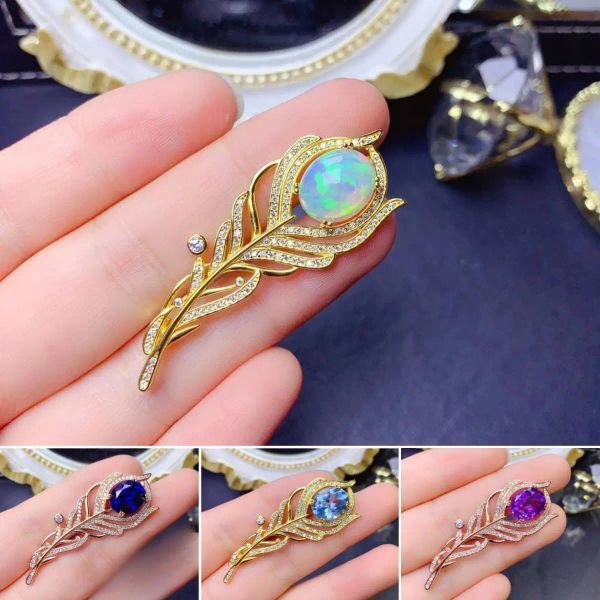 Jewelry FS 10*12Natural Opal/Sapphire Brooch Necklace S925 Sterling Silver With Certificate Fine Charm Wedding Jewelry for Women MeiBaPJ