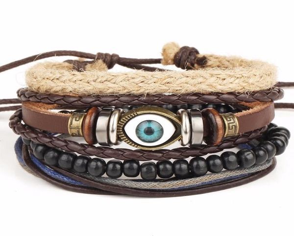 New Fashion accessories anchor Bead Leather Bracelets bangles 34 pcs 1 Set Multilayer Braided Wristband Bracelet Men6613227