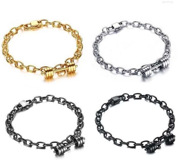 Link Bracelets Beichong Arrival Fitness Dumbbell Stainless Steel Chain Four Color Men&#39;s Energy Barbell Bracelet Bangle