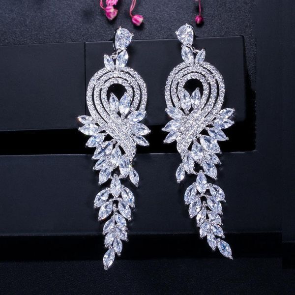Fashion long tassel zirconia dangle earring designer for woman party 18k gold silver red blue white diamond earrings South America319U