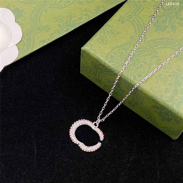 Luxury Full Diamond Necklace Couple Double Letter Pendant Necklace Unisex Steel Seal Stamp Crystal Pendants With Gift Box275p