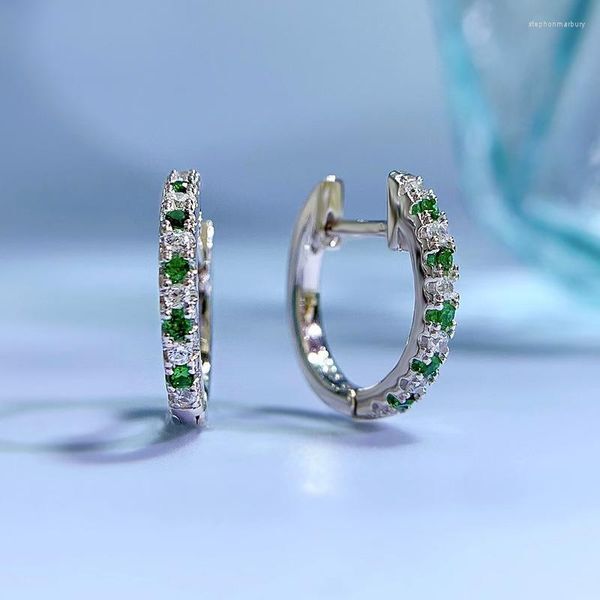 Backs Earrings Hoop For Girl Women Simple Real Pure 925 Sterling Silver Sapphire Emerald Ruby Gemstone