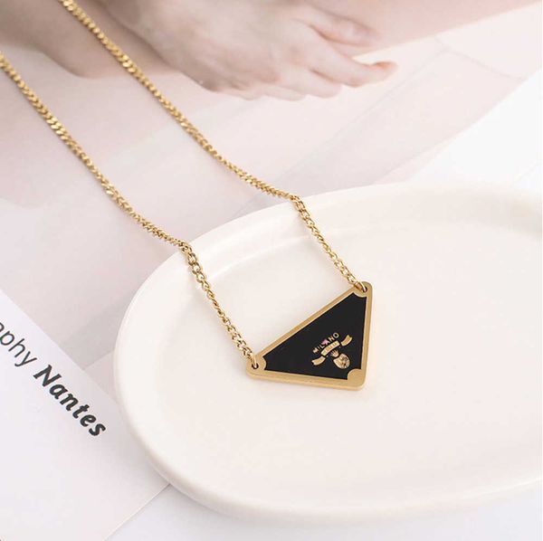 gold silver Triangle pendants necklace female stainless steel couple chain on the neck gift for girlfriend accessories