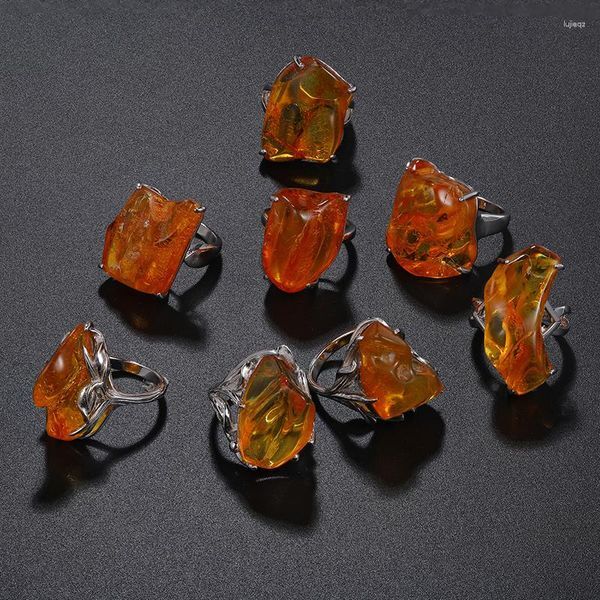 Cluster Rings 2023 Inlaid Natural Amber Ring Crystal Luxury Personality Retro To Banquet Party 925 Sterling Silver Jewelry Gifts