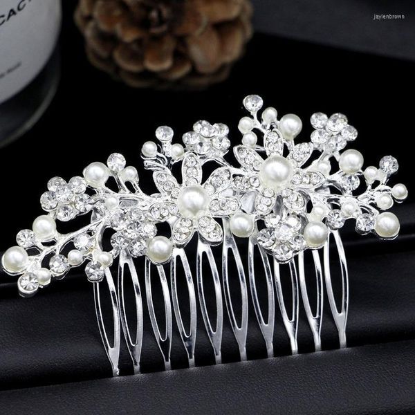 Headpieces Bride Pearl Crystal Floral Hair Comb Wedding Dress Silver-plated Alloy Insert Headdress Jewelry