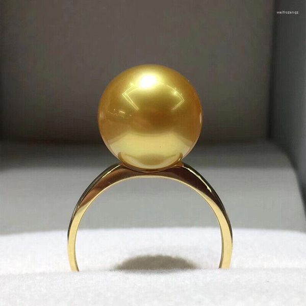 Cluster Rings Huge 11-10mm Genuine Natural Round South Sea Golden Pearl Ring Adjustable