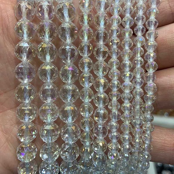 Beads Other Natural White Clear Quartz Round Faceted Plated Coated Rinbow Crystal DIY Loose For Jewelry Making Bracelet NecklaceOther