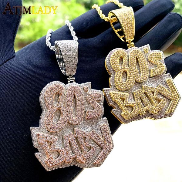 Necklaces Hip Hop Men Boy Two Tone Color Plated Necklace Iced Out Bling 5A Cubic Zirconia 80&#039;s Baby Pendant Fashion Letter Charm Jewelry