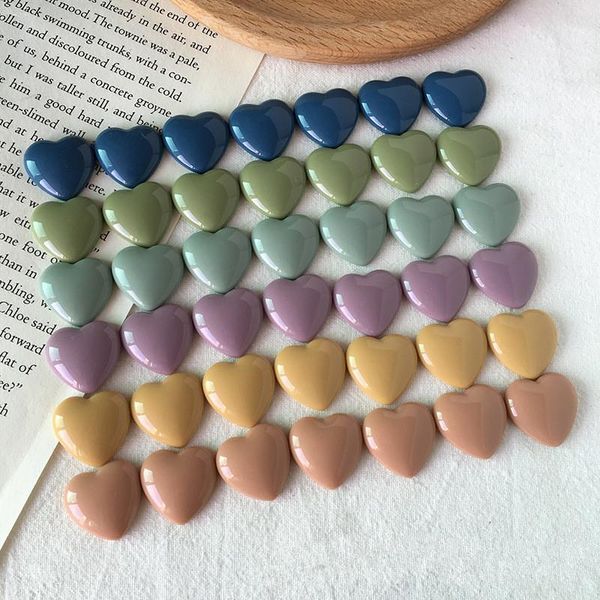 Beads Vintage style 50pcs/lot color print cartoon hearts shape flatback resin beads Diy jewelry earring/garment pendant accessory