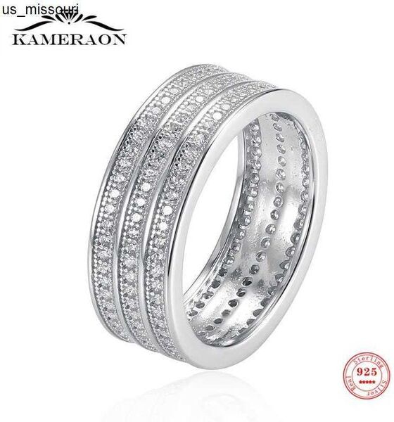 Band Rings Women&#039;s 925 Sterling Silver Crystal Wide Ring Full Shining Simulated Diamond Personality Fine Jewelry Silverware Female Gift J230522