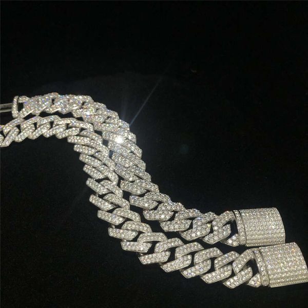 Shenzhen Fine Jewelry Hip Hop Jewelry Cuban Link Chain 925 Silver 14mm Iced Out Bracelet Moissanite Cuban